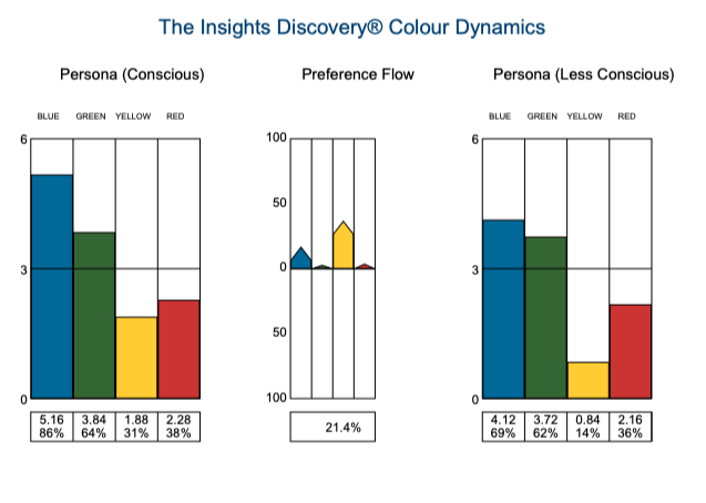 Example Insights Discovery colour dynamics chart showing conscious and less conscious preferences